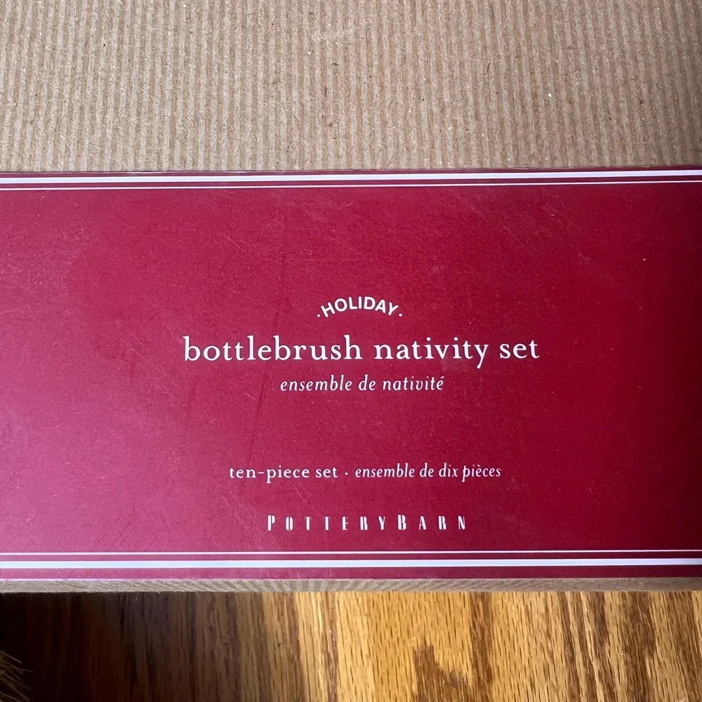 Pottery Barn Bottle Brush Nativity Set Complete 10 Pc w Box Christmas Decor